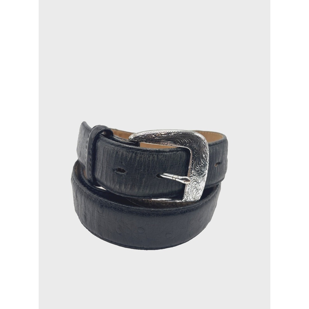 Tony Lama Mens Ostrich Print Black Leather Dress Belt 44 1373L USA Made
